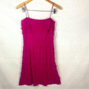 90s Y2K Tadashi Shoji Dress Womens Size 6P Pink Silk Chiffon Ruffled Pencil Midi